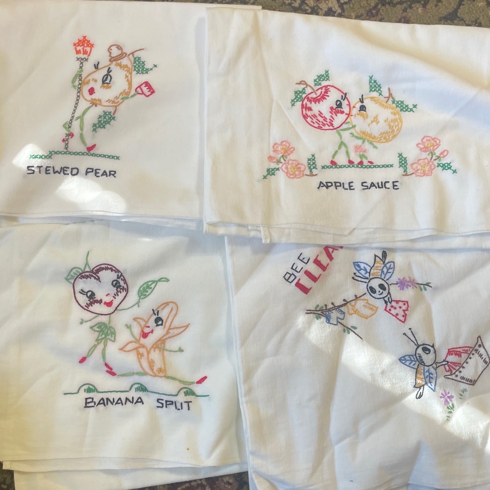 Vintage Large Cross Stitch Kitchen Towels set of 4